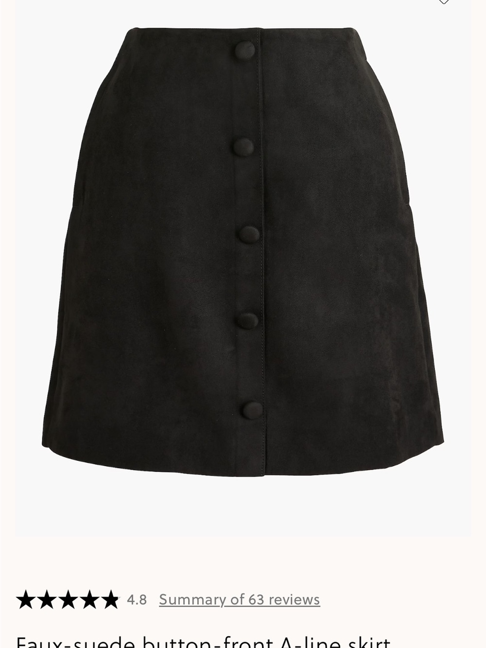 J. Crew Black Faux-Suede Button-Front A-Line Skirt